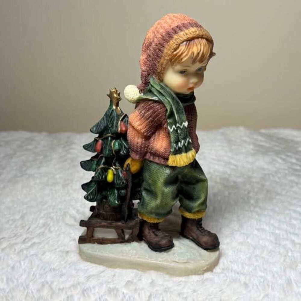 Vintage Christmas Boy Figurine - Sarah Kay ANRI Style Resin Holiday Decor